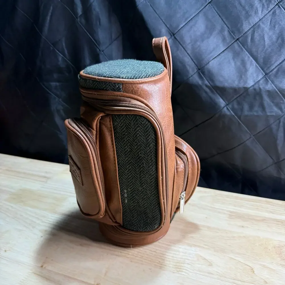 Portland Men's Golf Washbag Tweed Green and Brown Lined Designed in Ireland